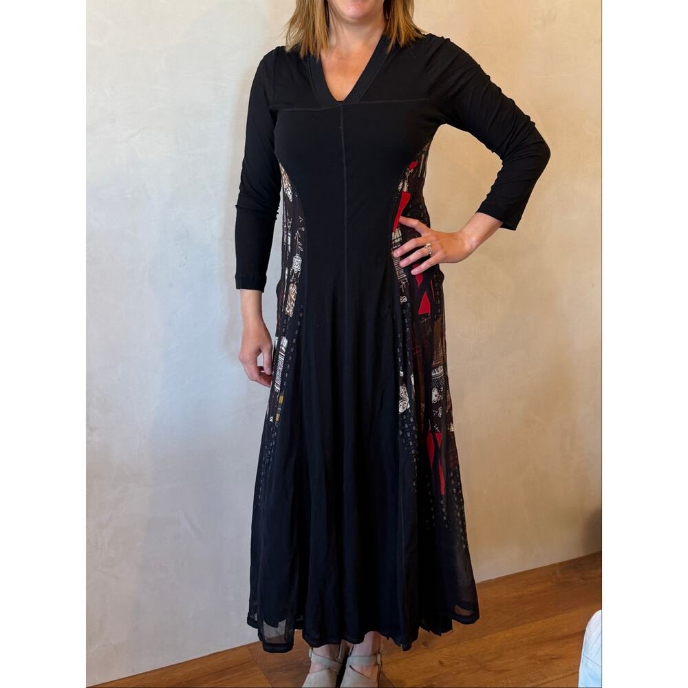 Vtg Didier Parakian V Neck Flare Maxi Dress M Black Gothcore Fairycore